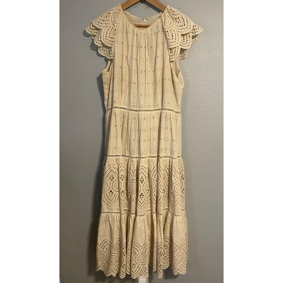 ANTONIO MELANI Dresses & Skirts - Antonio Melani Dress Womens Size 14 White Eyelet Lace Maxi Sundress Flutter Boho